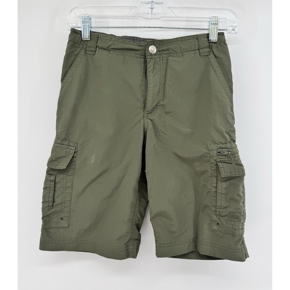 REI KID Green Nylon Cargo Shorts Flat Front Cargo Pockets Zip Closure Solid